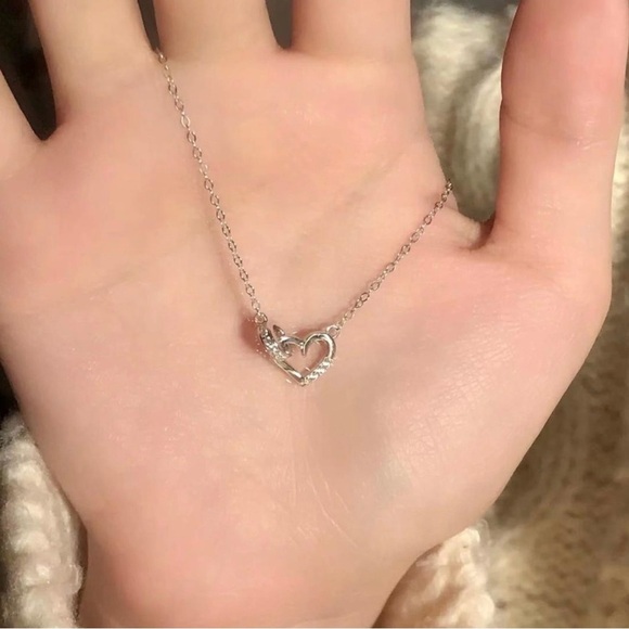 Sterling Silver Heart Charm Pendant Necklace, 17inch New - Picture 3 of 10